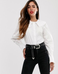 Рубашка с длинными рукавами и оборками на воротнике ASOS DESIGN-Белый