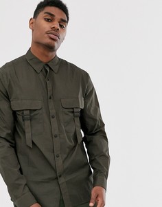 Нейлоновая рубашка цвета хаки с двумя карманами и пряжками ASOS DESIGN-Зеленый
