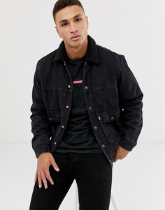 Черная выбеленная джинсовая куртка с накладным карманом и меховой подкладкой Levis-Черный Levis®