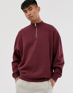 Бордовый oversize-свитшот с короткой молнией ASOS DESIGN-Красный