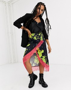 Юбка миди с запахом и кружевным краем ASOS DESIGN-Мульти