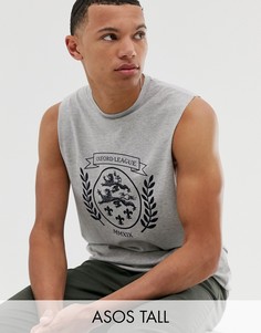 Футболка с оксфордским принтом и свободными рукавами ASOS DESIGN Tall-Серый