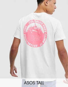 Свободная футболка с принтом на спине ASOS DESIGN Tall-Белый