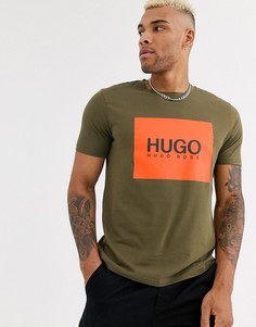 Футболка цвета хаки с логотипом HUGO Dolive-Зеленый
