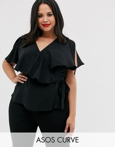 Топ с кейпом и запахом ASOS DESIGN Curve-Бесцветный
