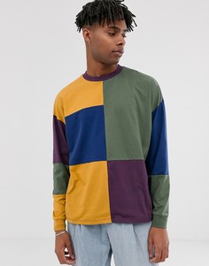 Oversize-лонгслив в стиле пэтчворк/колор блок ASOS DESIGN-Мульти