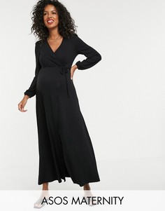 Платье макси с запахом и пышными рукавами ASOS DESIGN Maternity-Черный