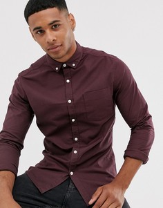 Бордовая оксфордская рубашка скинни ASOS DESIGN-Красный