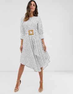 Чайное платье миди с асимметричной юбкой, принтом и пряжкой ASOS DESIGN-Мульти