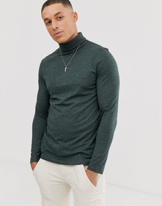 Зеленый меланжевый лонгслив с отворачивающимся воротником ASOS DESIGN