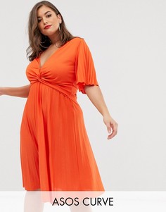Плиссированное платье миди с широкими рукавами ASOS DESIGN Curve-Оранжевый