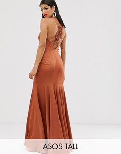 Платье макси с асимметричной юбкой и отделкой макраме ASOS DESIGN Tall-Медный