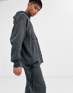 Комбинируемый черный выбеленный oversize-худи с элементами в стиле милитари ASOS DESIGN
