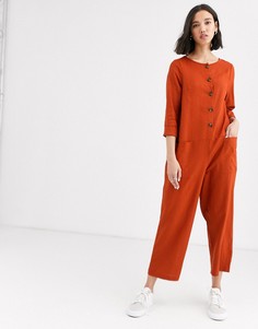 Комбинезон с длинными рукавами на пуговицах ASOS DESIGN-Оранжевый