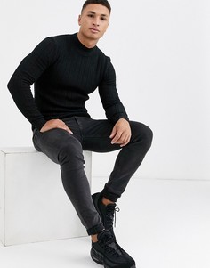 Черный облегающий джемпер крупной вязки с высоким воротом ASOS DESIGN