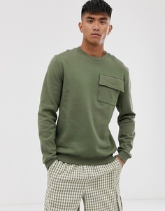 Свитшот цвета хаки с нагрудным карманом в стиле милитари ASOS DESIGN-Зеленый