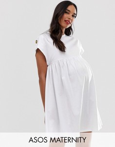 Свободное платье мини с пуговицами на рукавах ASOS DESIGN Maternity-Белый