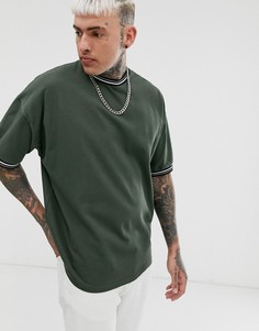 Свободная футболка цвета хаки с контрастным кантом ASOS DESIGN-Зеленый