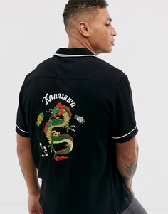 Черная вискозная рубашка свободного кроя с вышивкой на спинке ASOS DESIGN-Черный