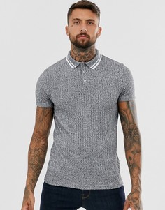 Футболка-поло в рубчик с контрастной окантовкой ASOS DESIGN-Серый