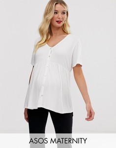 Топ на пуговицах с короткими рукавами и V-образным вырезом ASOS DESIGN Maternity-Кремовый