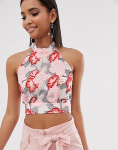 Блузка с завязкой сзади и цветочным принтом River Island-Розовый