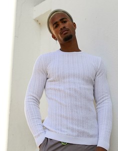 Белый вязаный джемпер с узором \косичка\" ASOS DESIGN