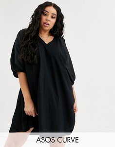 Короткое платье-футболка с V-образным вырезом ASOS DESIGN Curve-Черный