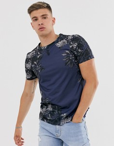 Футболка с темным цветочным принтом Burton Menswear-Темно-синий