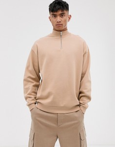 Бежевый oversize-свитшот с молнией ASOS DESIGN