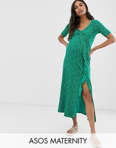 Платье макси с длинными рукавами и запахом ASOS DESIGN Maternity-Мульти