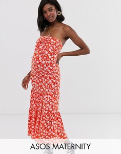 Платье макси с вырезом бандо и цветочным принтом ASOS DESIGN Maternity-Мульти