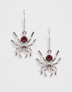 Серебристые серьги-подвески с пауком и красным кристаллом ASOS DESIGN Halloween-Серебряный