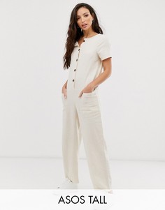 Комбинезон с короткими рукавами на пуговицах ASOS DESIGN Tall-Кремовый