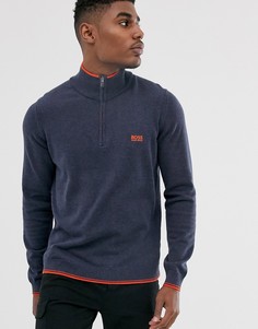 Темно-синий джемпер с оранжевым кантом и воротом на молнии BOSS Athleisure-Черный