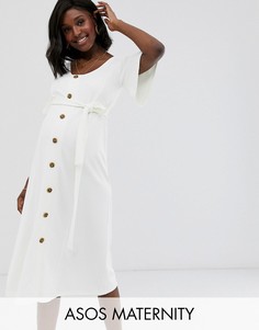 Фактурное чайное платье миди на пуговицах ASOS DESIGN Maternity-Белый