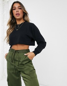 Черный укороченный oversize-свитшот с необработанным краем ASOS DESIGN