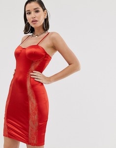Атласное платье мини с прозрачными кружевными вставками Katchme-Красный
