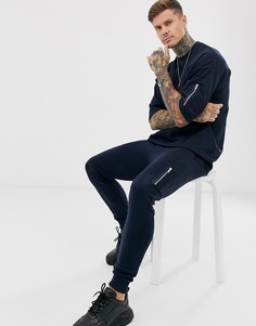 Длинная темно-синяя oversize-футболка с карманом ASOS DESIGN-Темно-синий