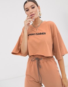 Свободная укороченная футболка от комплекта Public Desire X Lissy - Roddy-Коричневый