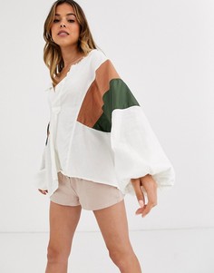 Блузка колор блок Free People-Белый