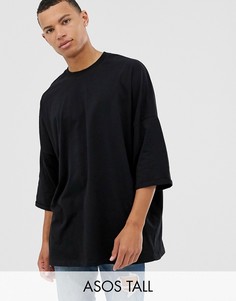 Черная удлиненная oversize-футболка с отворотами на рукавах ASOS DESIGN Tall-Черный