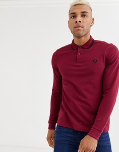 Бордовая футболка-поло с длинными рукавами и контрастной отделкой Fred Perry-Красный