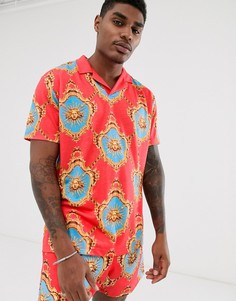 Поло с отложным воротником и сплошным принтом ASOS DESIGN-Красный