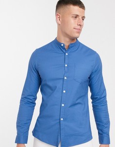Синяя приталенная оксфордская рубашка с воротником-стойкой ASOS DESIGN-Синий