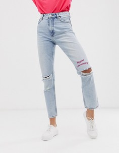 Состаренные джинсы в винтажном стиле Monki-Синий