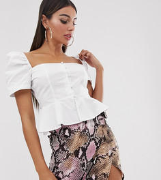 Белая блузка с баской и квадратным вырезом Missguided-Белый