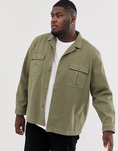 Рубашка навыпуск цвета хаки с двумя карманами ASOS DESIGN Plus-Зеленый