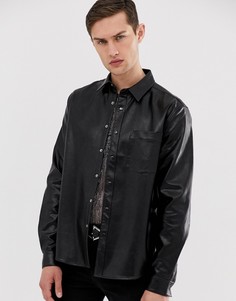 Черная рубашка классического кроя из искусственной кожи ASOS DESIGN-Черный