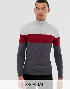 Серый вязаный джемпер в полоску с молнией ASOS DESIGN Tall